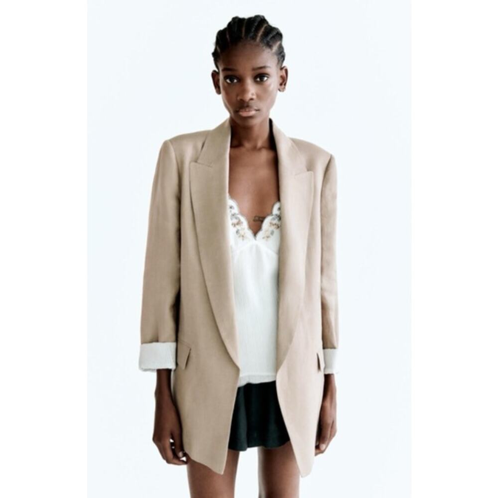 Zara Linen Blazer with Rolled Sleeves size S in Light Beige